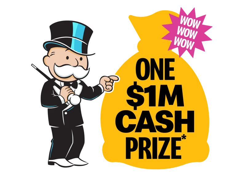 Wow wow wow. 1 million dollars cash. Mr. Monopoly pointing.