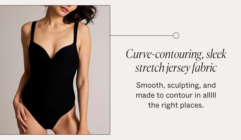 Curve-contouring, sleek stretch jersey fabric