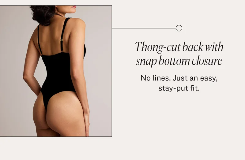 Thong-cut back with snap bottom closure