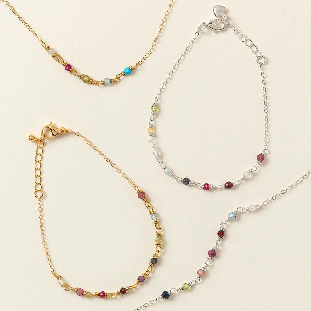 Wire-Wrapped Mixed Birthstone Bracelet