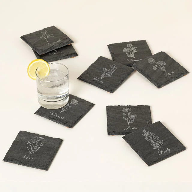 Custom Birth Flower Slate Coasters