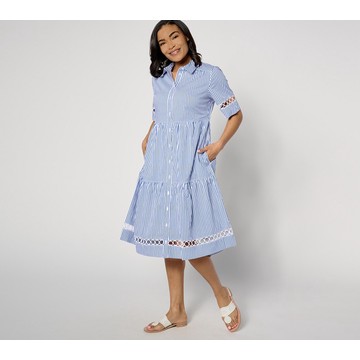 Joan Rivers Regular Button-Front Woven Dress w/ Circle Trim