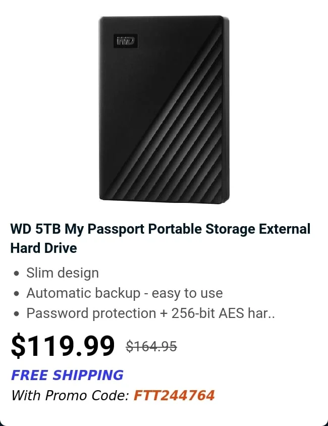 WD 5TB My Passport Portable Storage External Hard Drive