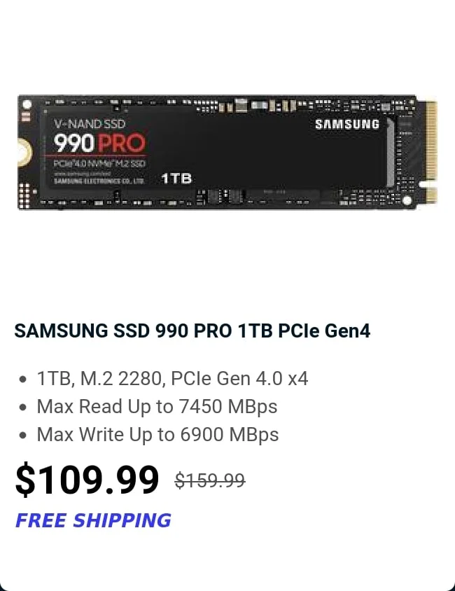 SAMSUNG SSD 990 PRO 1TB PCIe Gen4