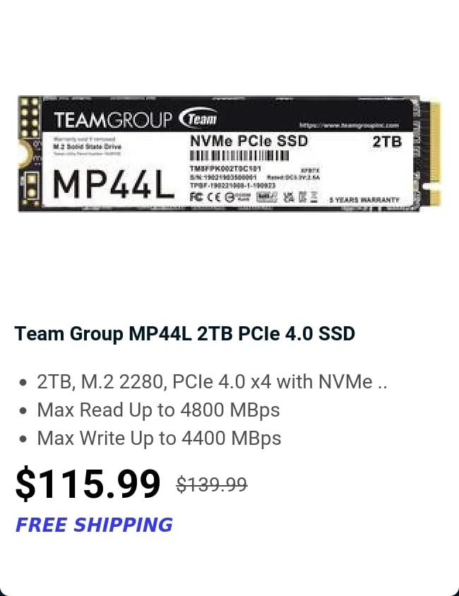Team Group MP44L 2TB PCIe 4.0 SSD