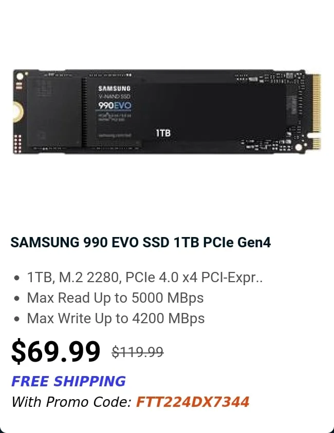 SAMSUNG 990 EVO SSD 1TB PCIe Gen4