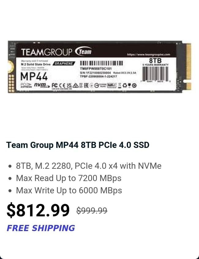 Team Group MP44 8TB PCIe 4.0 SSD