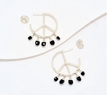 Third Person Sterling Briolette Gemstone Peace Hoop Earrings