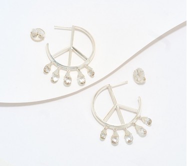 Third Person Sterling Silver Briolette Gemstone Peace Sign Earrings