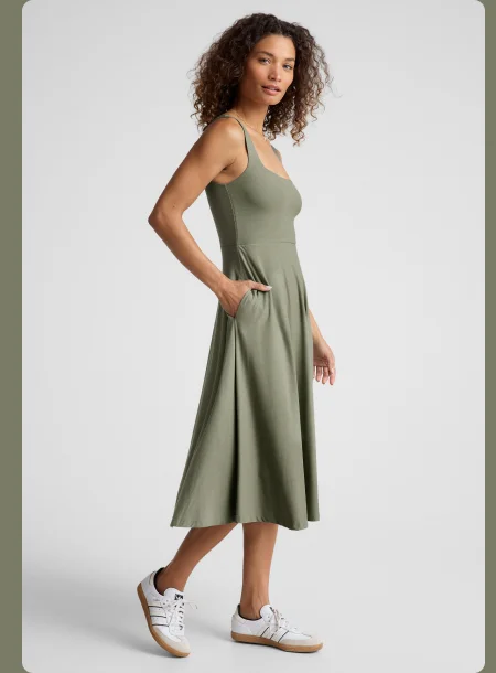 Featherweight At The Ready Square Neck Dress in Grey Sage Heather