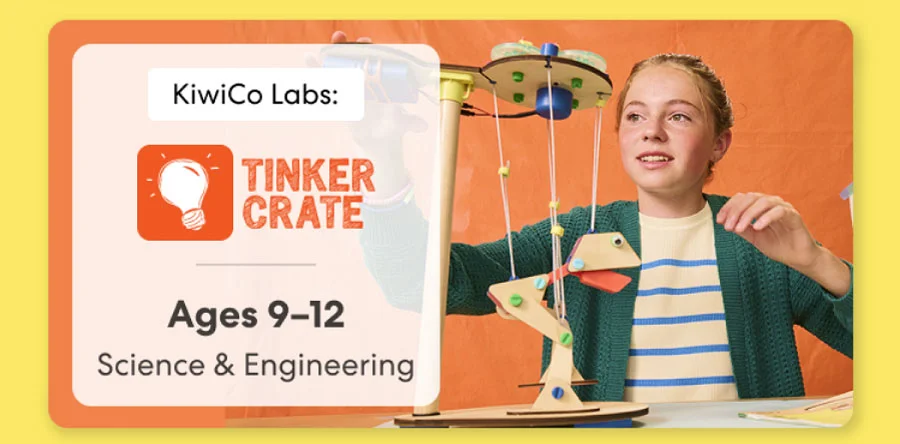 Boy building an engineering project from KiwiCo Labs, suitable for ages 9–11. Perfect for exploring engineering concepts.