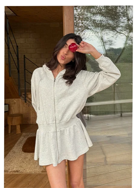 Jersey Hooded Dress - Light Grey Melange