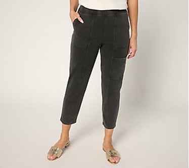 Denim & Co. Petite Comfy Knit Air Tapered Cargo Crop Pant