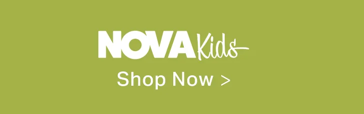 NOVA Kids logo with Shop Now button. Shop children's clothing and accessories.