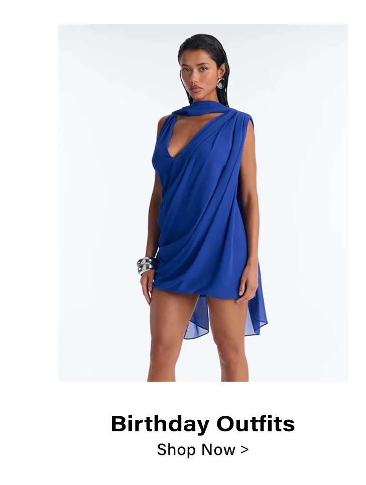 Stylish royal blue draped mini dress. Ideal birthday outfit & party wear for women.