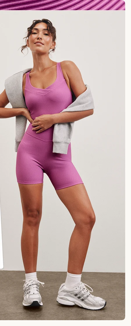 Routine Ribbed Biker Jumpsuit in Sunset Violet