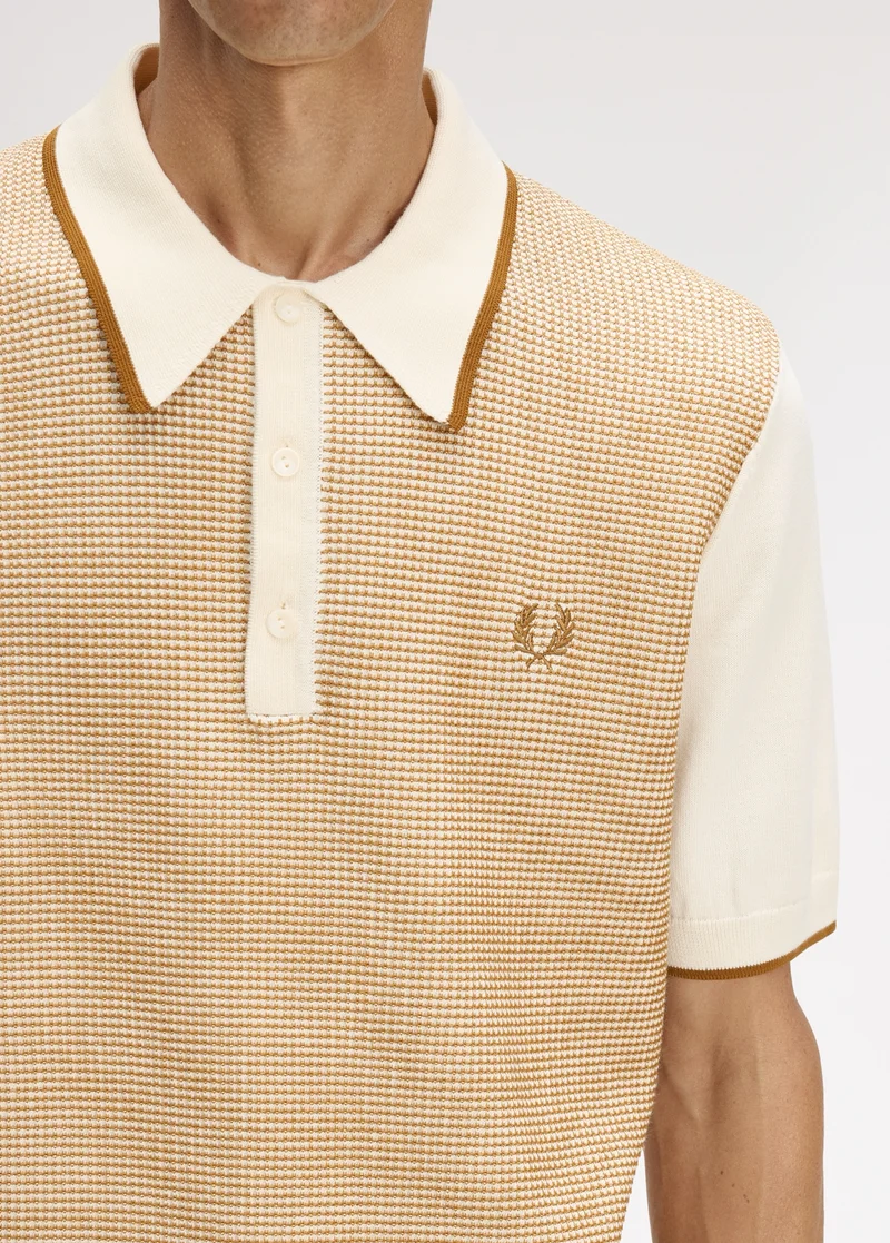 A close up of the Fred Perry Tonic Waffle Knitted Shirt in Ecru