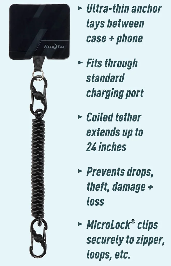 Hitch Phone Anchor + Tether features
