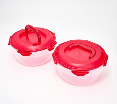LocknLock Set of (2) 14-Cup Serve & Store Bowls w/ Handle Lids