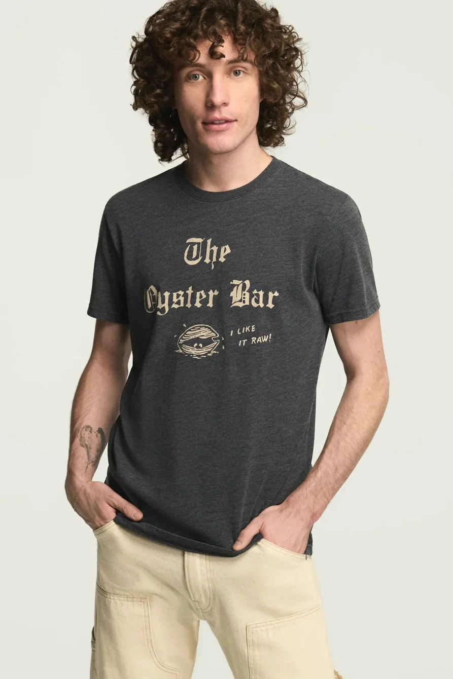 Image of Lucky Brand The Oyster Bar Tee - Men's Clothing Tops Shirts Tee Graphic T Shirts in Jet Black
