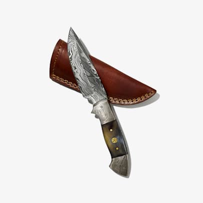 Damascus Bull Horn Hunting Knife