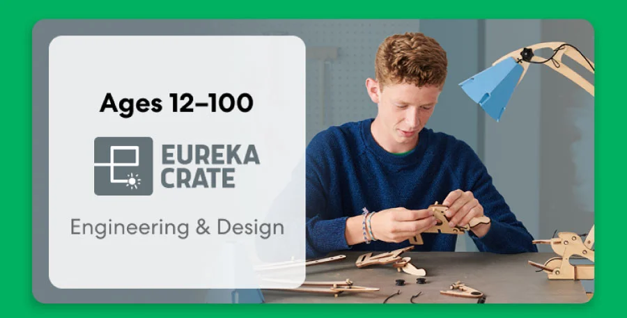 Teen exploring KiwiCo engineering crate for ages 12 and above
