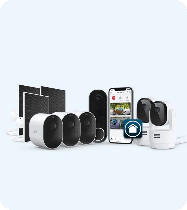 Arlo Arlo Secure Kit - Doorbell + 3 Pro Outdoor Cameras + 3 Solar Panel Chargers + 2 Indoor Pan Tilt Cameras.