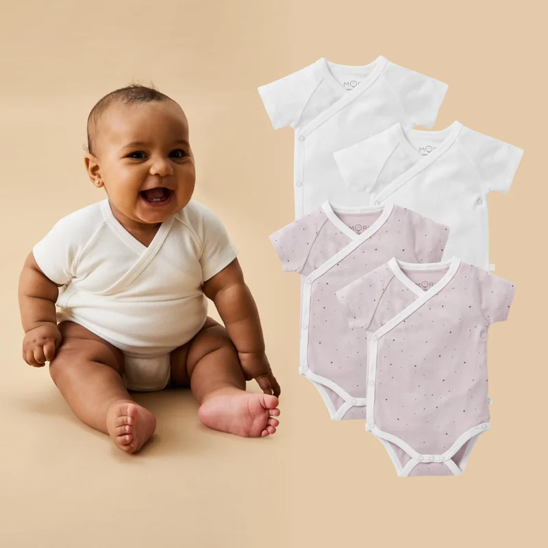 Image of Short Sleeve Kimono Bodysuit 4 Pack