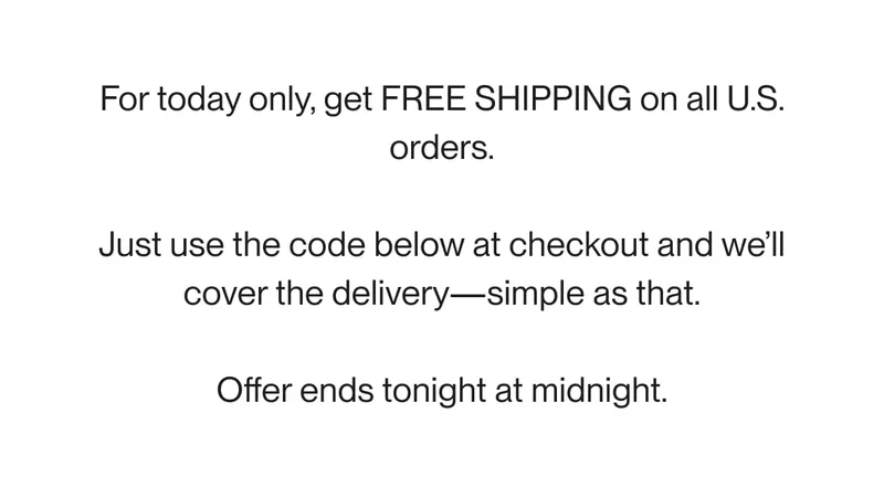 Text banner announcing 'Flash Free Shipping' available for U.S. orders today only.