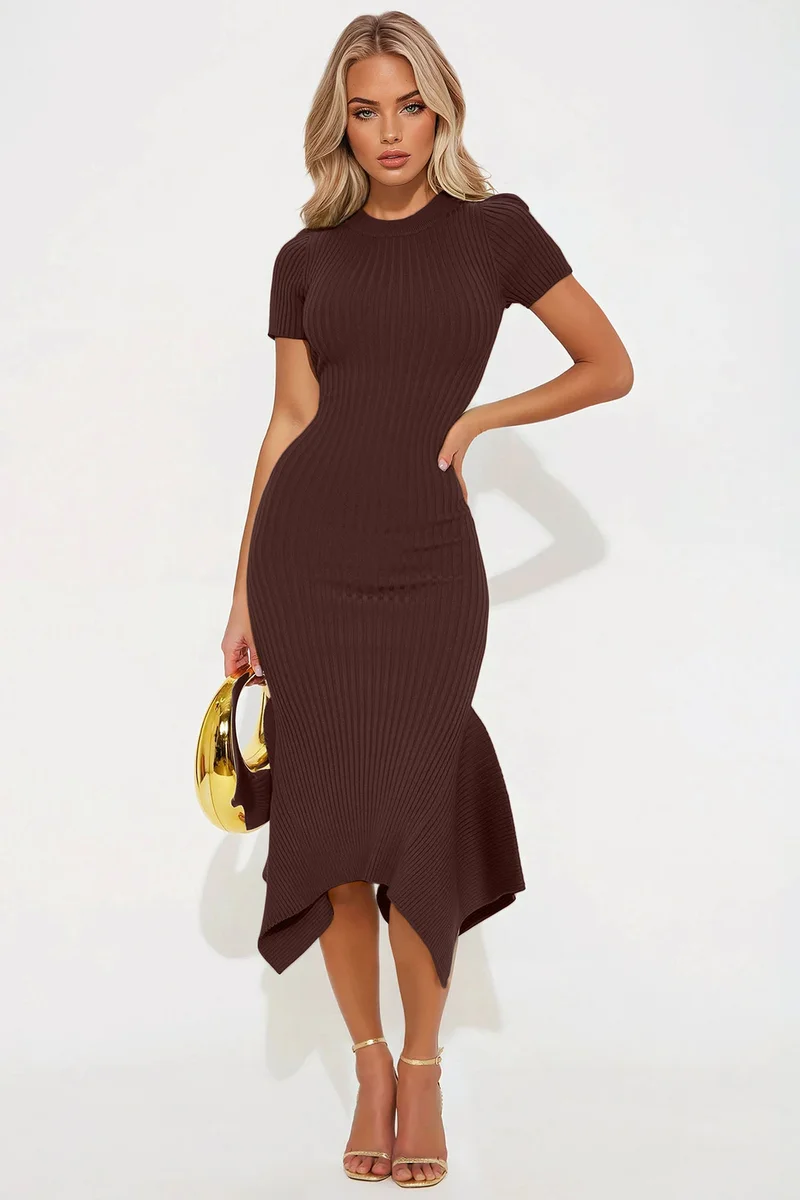 Image of Rare Catch Ribbed Midi Dress - Chocolate