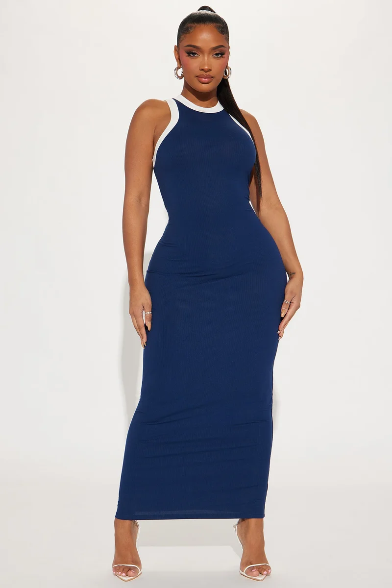 Image of Annette High Neck Maxi Dress - Navy