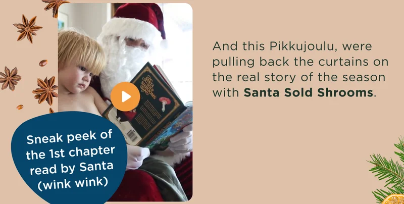 And this Pikkujoulu, we're pulling back the curtains on the real story of the season with Santa Sold Shrooms - Sneak peek of the 1st chapter read by Santa (wink wink)