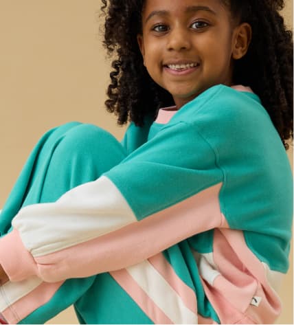 KIDLY by MORI Colourblock Sweatshirt & Wide Leg Joggers Outfit - Green & Pink