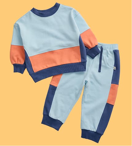 KIDLY by MORI Colourblock Sweatshirt & Joggers Outfit - Blue & Orange