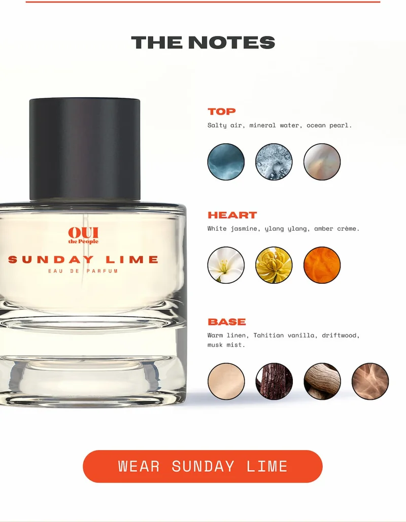The Notes - Top: Salty air, mineral water, ocean pearl. Heart: White jasmine, ylang ylang, amber crème. Base: Warm linen, Tahitian vanilla, driftwood, musk mist.
