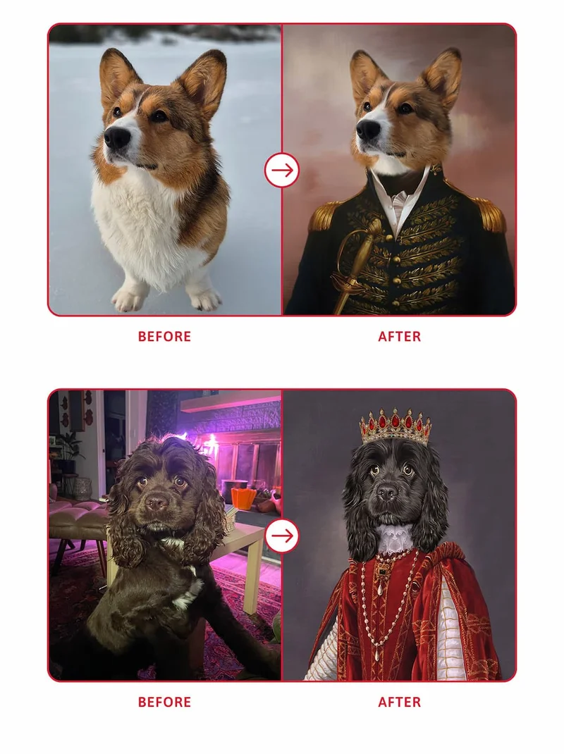 Before > after pictures of renaissance pet artworks