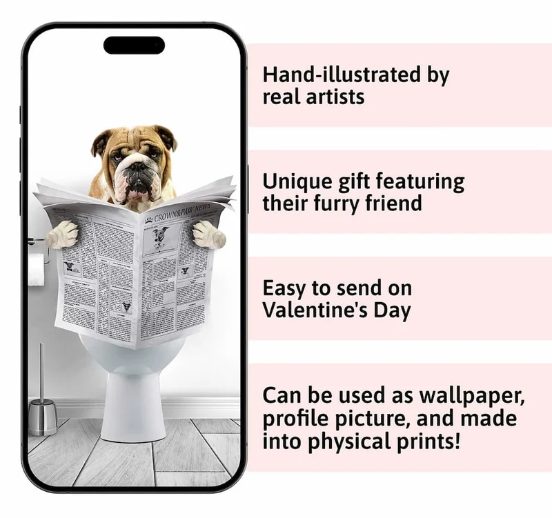Hand-illustrated by rela artists, Unique gift featuring their furry friend, Easy to send on Valentine's Day morning, Can be used as wallpaper, profile pictures, and made into physical prints!