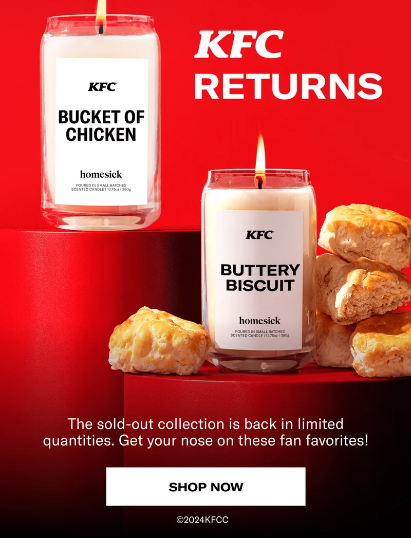 KFC Returns | The sold-out collection is back in limited quantities. Get your nose on these fan favorites! | Shop Now