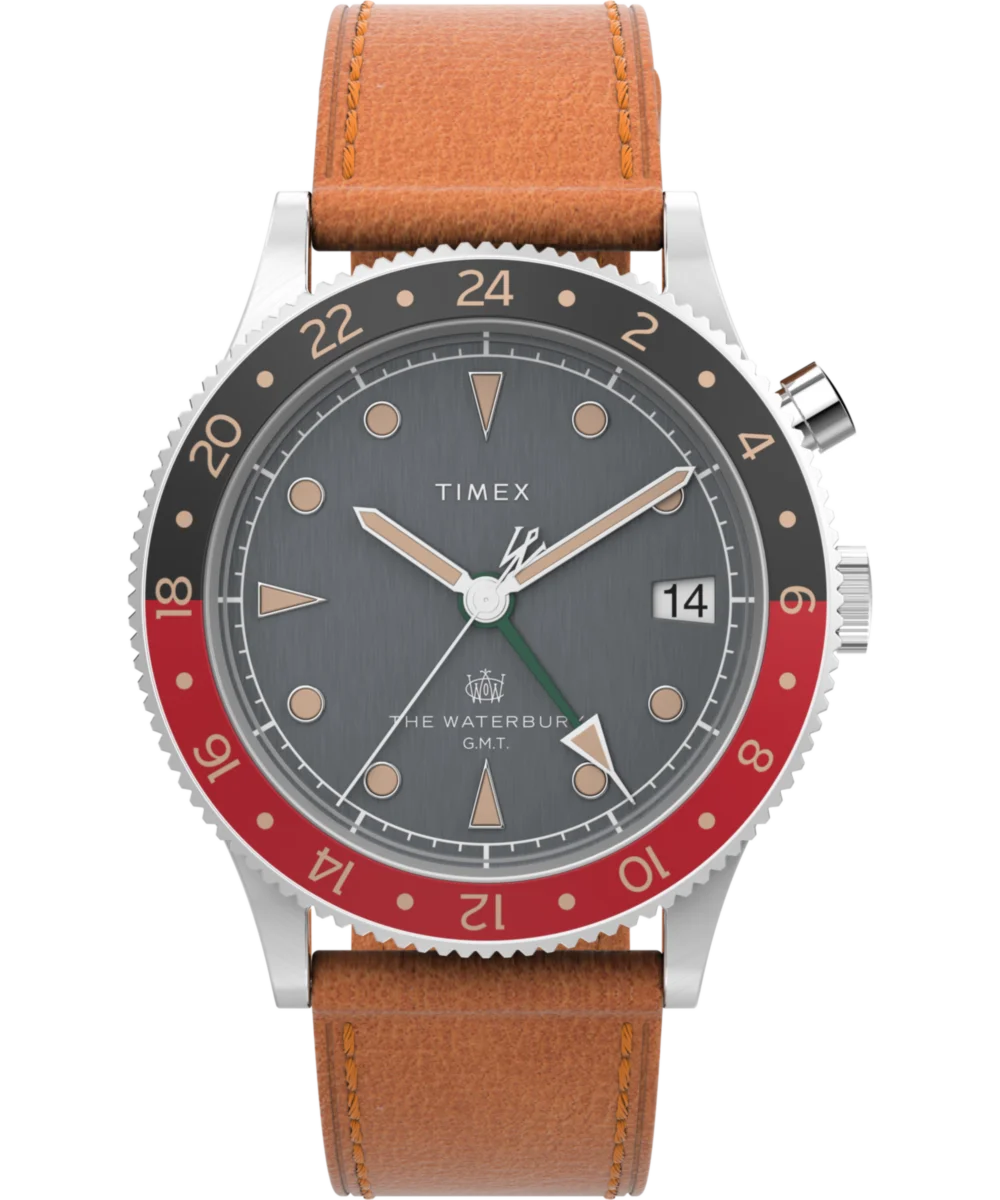 Image of Waterbury Traditional GMT 39mm Leather Strap Watch