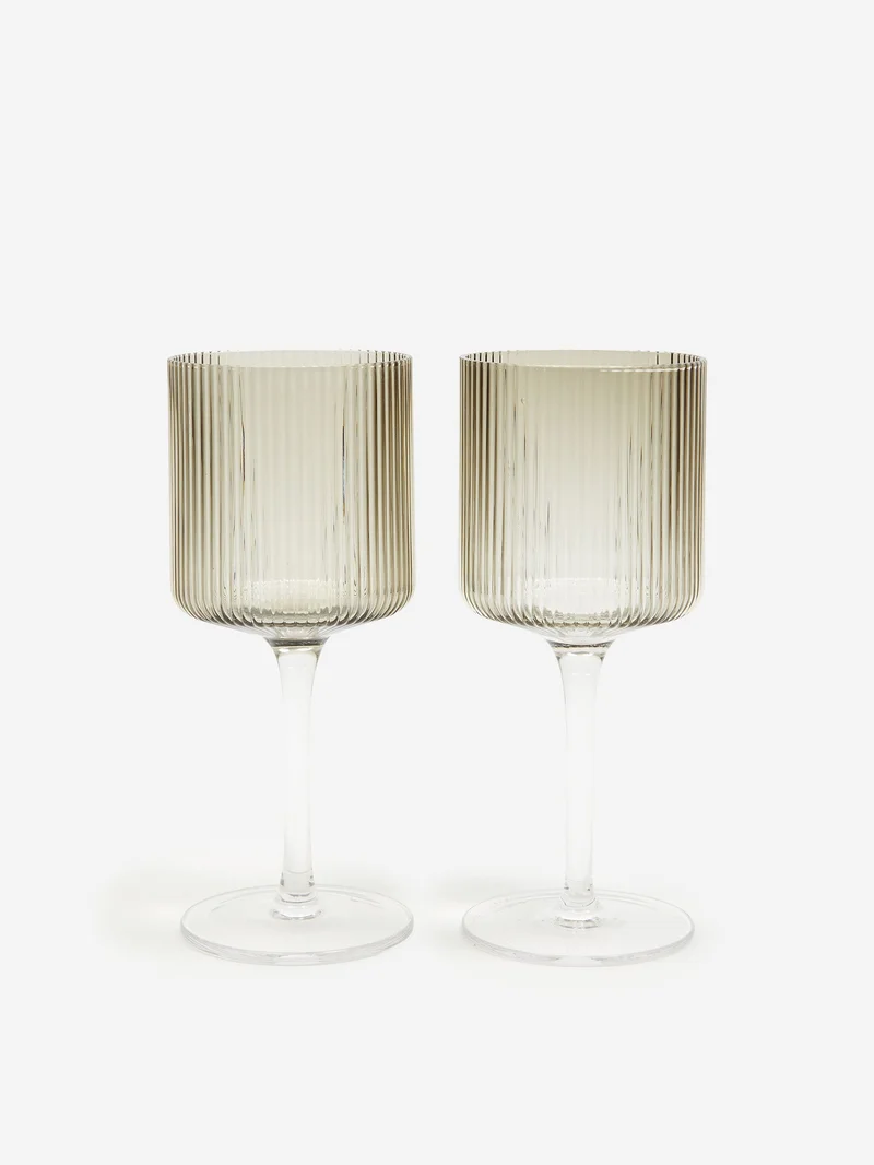 Image of ferm LIVING Ripple White Wine Glasses Set of 2 - Smoked Grey
