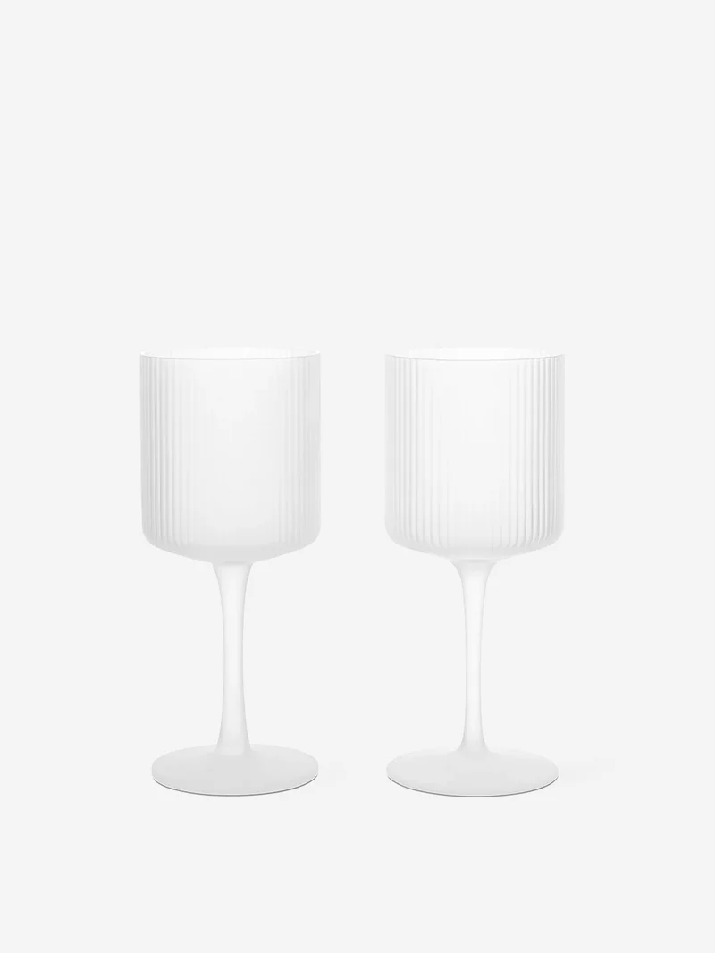 Image of ferm LIVING Ripple White Wine Glasses Set of 2 - Frosted