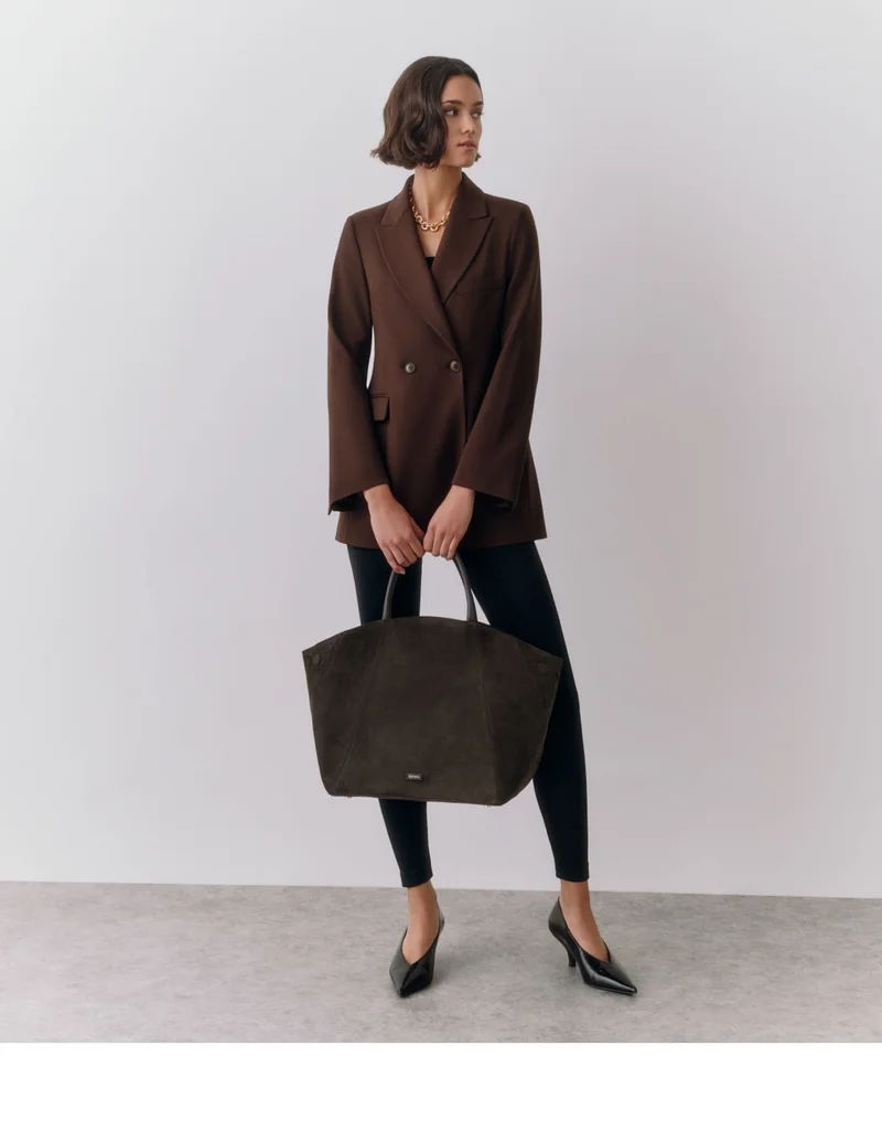Wool Cinched Blazer Fondant, Forma Satchel Suede Mocha
