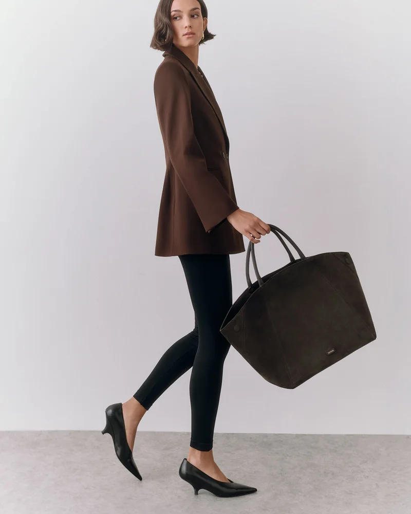 Wool Cinched Blazer Fondant, Forma Satchel Suede Mocha