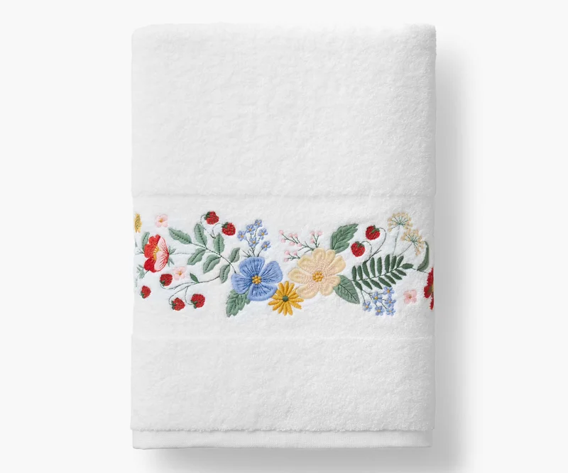 Image of Embroidered Bath Towel - Strawberry Fields