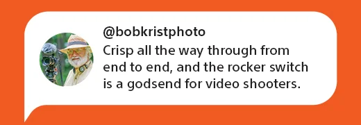 @bobkristphoto | Crisp all the way through from end to end, and the rocker switch is a godsend for video shooter.