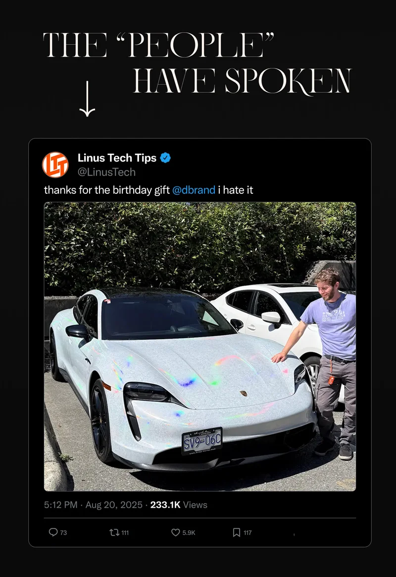 Linus Tech Tips on Twitter: "thanks for the birthday gift @dbrand i hate it"