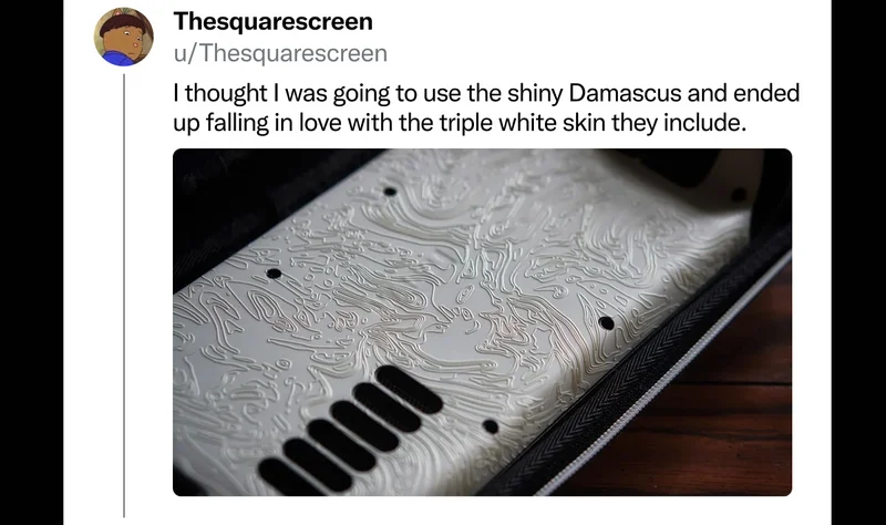 Thesquarescreen on Reddit: "I thought I was going to use the shiny Damascus and ended up falling in love with the triple white skin they include."