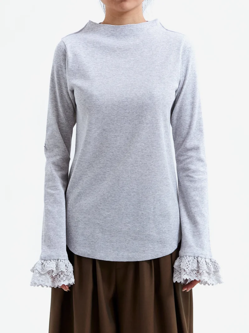 Image of RhodolirioN Ribbed Race Cuff Pullover Tee - Grey