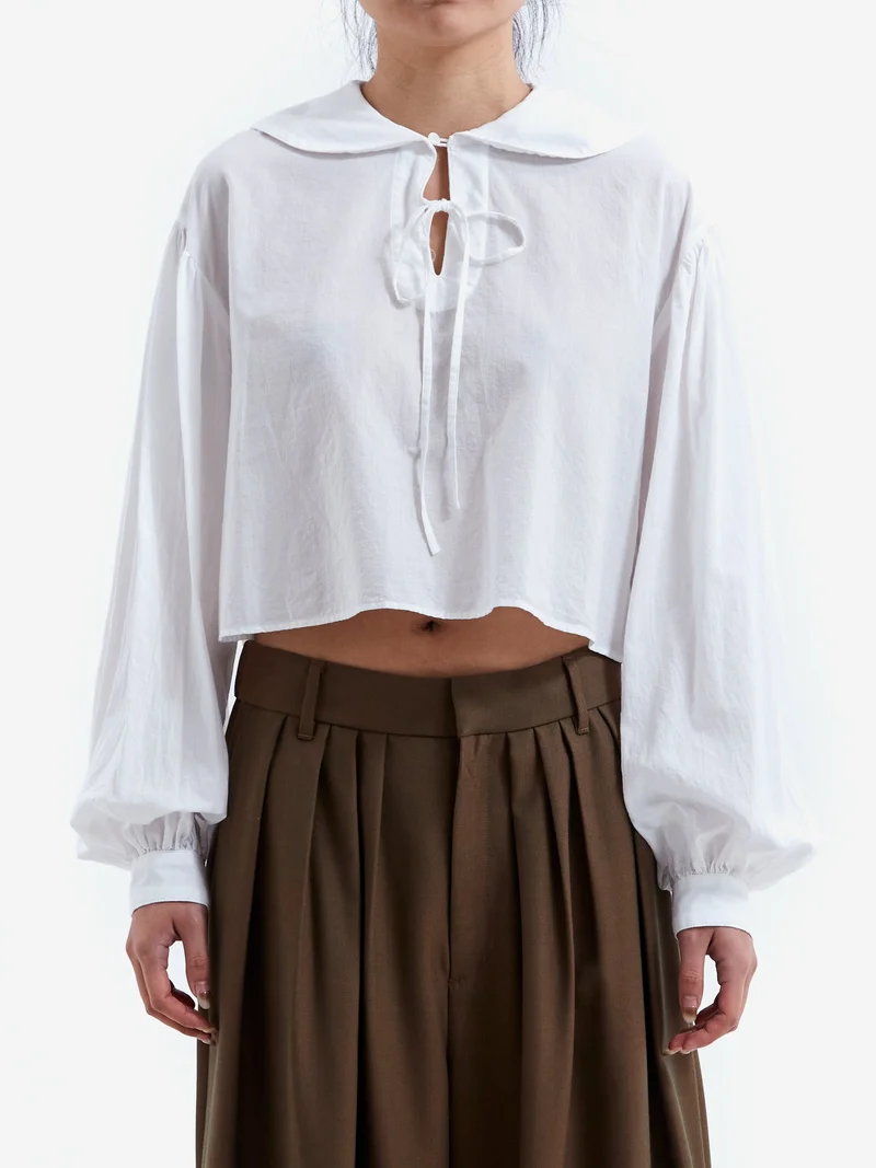Image of RhodolirioN Sailor Collar Spencer Shirt - Off White