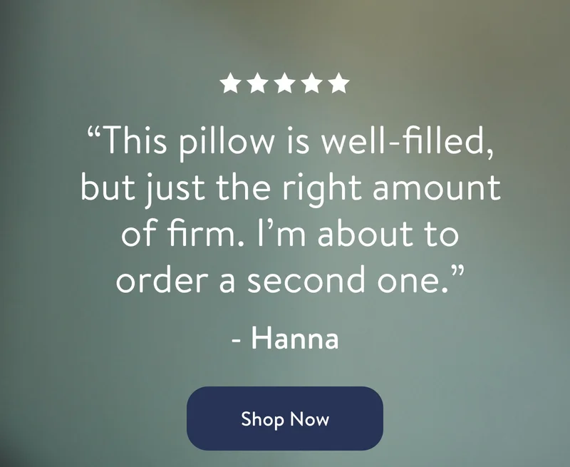 "This pillow is well-filled, but just the right amount of firm. I'm about to order a second one"